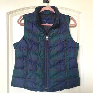 Lands' End Tartan Plaid Puffer Down Vest Women’s S Equestrian Academia preppy